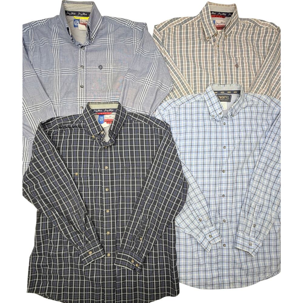 Wrangler George Strait Men’s Large Plaid Button Down Shirts Lot of 4 Western